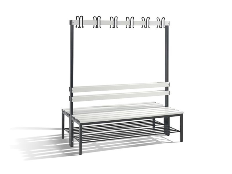 C+P Möbel Doppelseitige Umkleidebank mit Schuhrost (150cm x 75,6cm x 165cm)